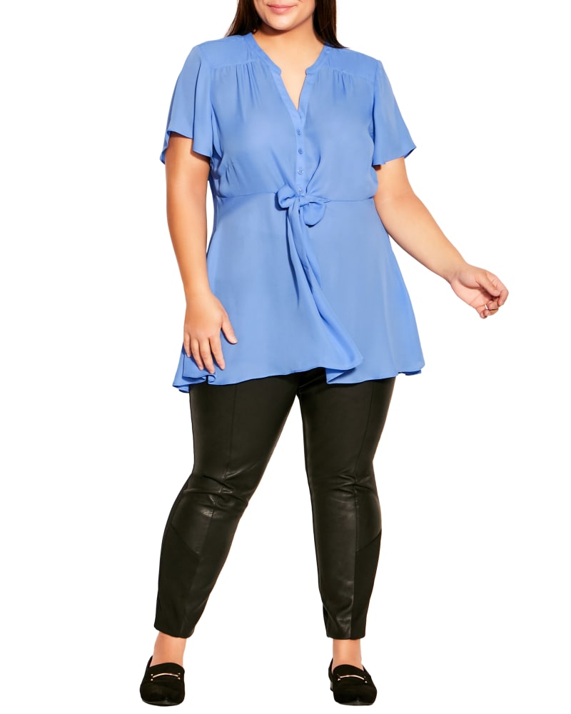 Plus size model wearing June Button Up Peplum Tunic by Avenue | Dia&Co | dia_product_style_image_id:191294